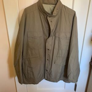 VTG London Fog Jacket Brown Lightweight Safari Field Coat Men's 46 Hidden Zip UP